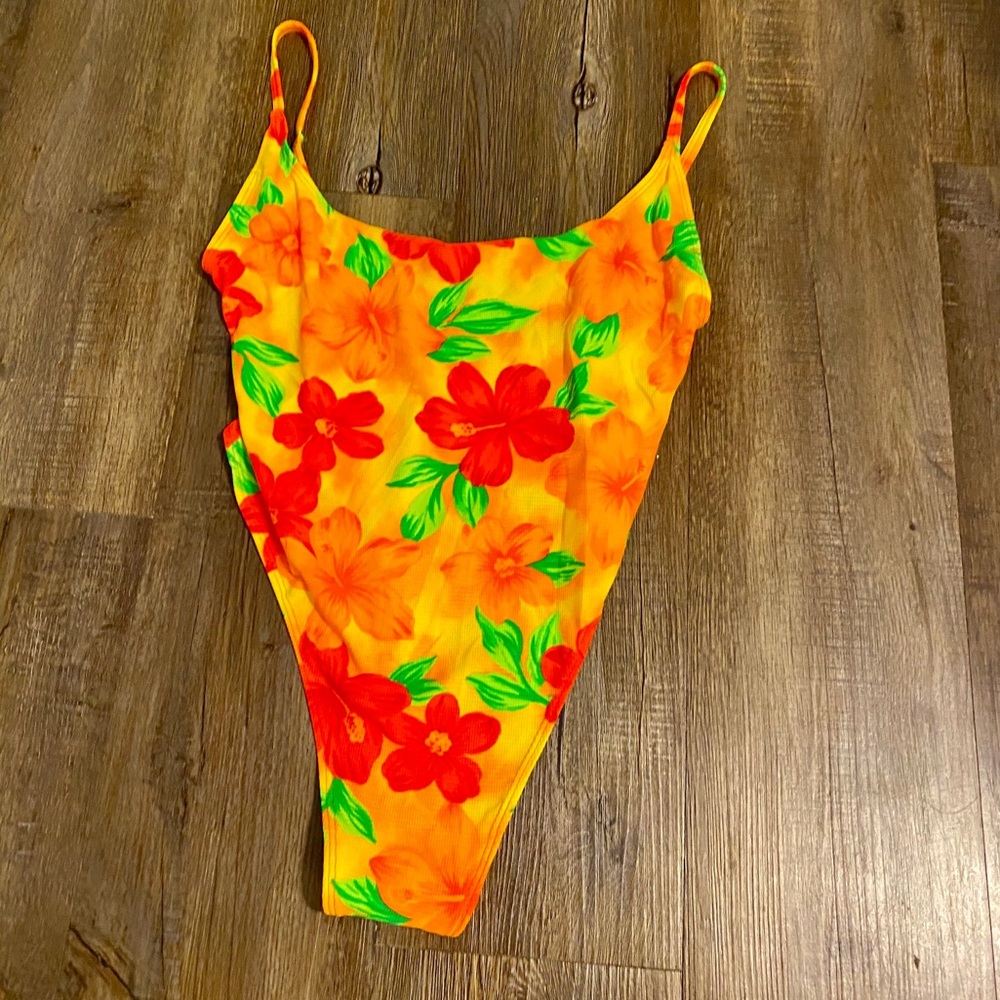 Neon high cut  Hawaiian one piece